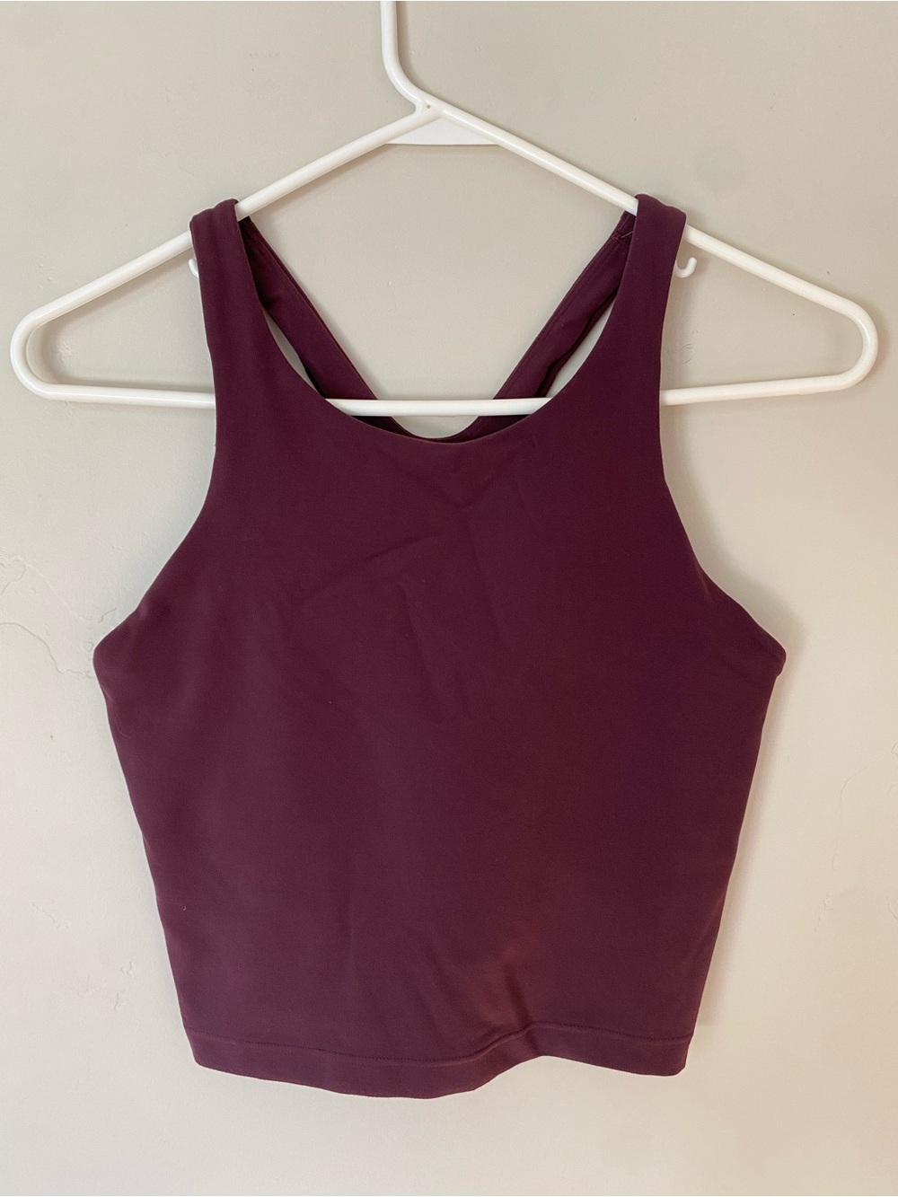 Athleta Cropped Racerback Tank in Deep Plum, built in bra